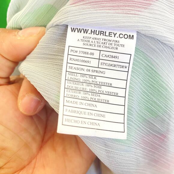 Hurley Women's Multicolor 100% Silk Drop Waist Sleeveless Mini Dress Size Medium - Picture 7 of 7